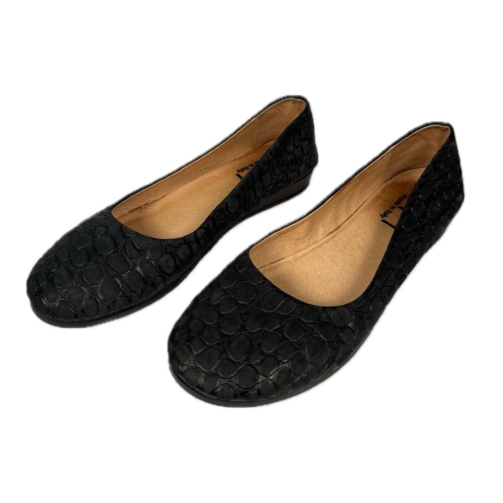 FS/NY French Sole Black Croc Ballet Flats 7.5 Made in Italy